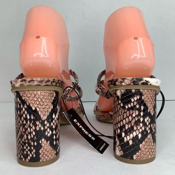 New! Express Square Toe Strap Round Heel Faux Leather Snake Print Sandals Sz 9 - Picture 4 of 11
